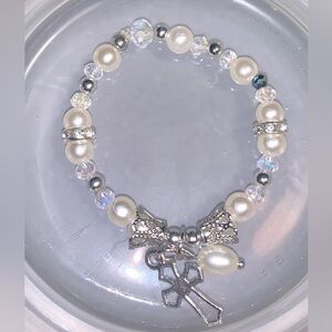 Charming Silver and Pearl Kids Bracelet